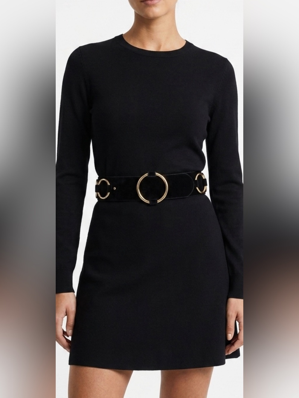 Black Suede Wide Hip Belt with Gold Rings Size Small Urban‎ Grunge